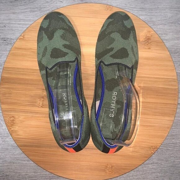 Rothys Womens 8 Olive Green Camo The Loafer Shoes Washable Knit Comfort Slip On - Picture 7 of 10
